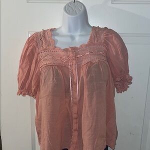 Chic Coral Lace Accent Blouse